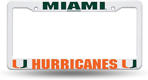 Miami Hurricanes White Plastic License Plate Frame NEW Free Shipping!