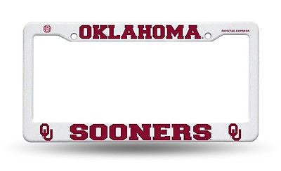Oklahoma Sooners White Plastic License Plate Frame NEW!! NCAA Boomer Sooner