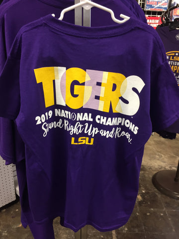 LSU Tigers 2019 National Champions Purple Youth Shirt Sizes S-XL Color Block