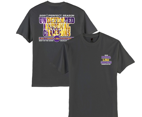 LSU Tigers 2019 National Champions Gray Shirt Sizes S-2XL Undefeated