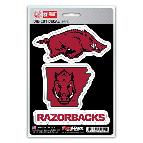 Arkansas Razorbacks Set of 3 Die Cut Decal Stickers State Outline Free Shipping