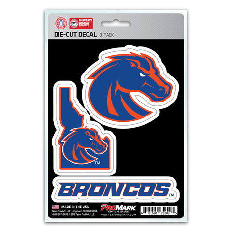 Boise State Broncos Set of 3 Die Cut Decal Stickers State Outline Free Shipping