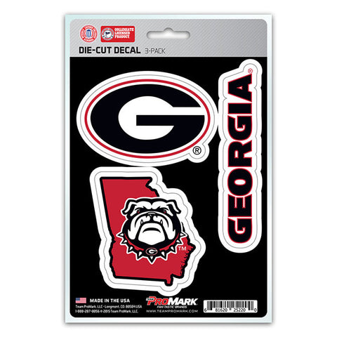 Georgia Bulldogs Set of 3 Die Cut Decal Stickers State Outline Free Shipping