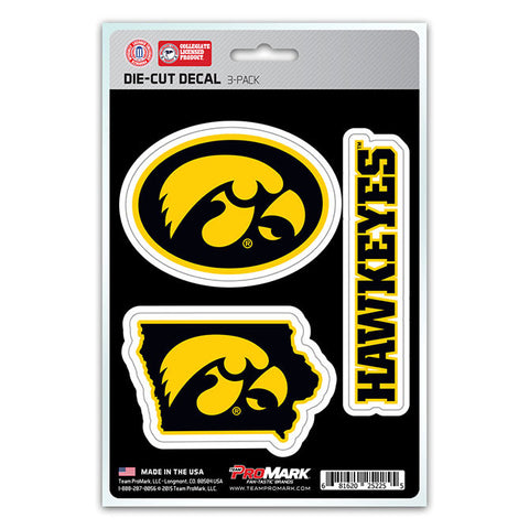 Iowa Hawkeyes Set of 3 Die Cut Decal Stickers State Outline Free Shipping!