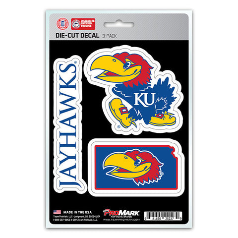 Kansas Jayhawks Set of 3 Die Cut Decal Stickers State Outline Free Shipping