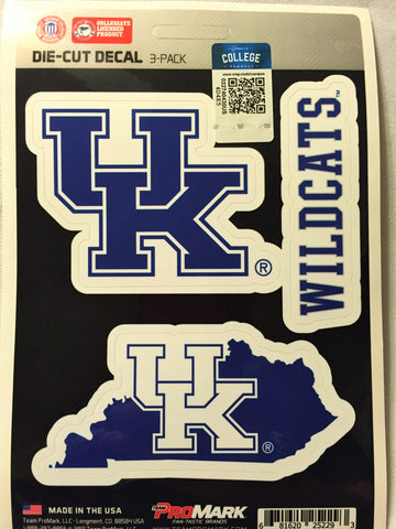 Kentucky Wildcats Set of 3 Die Cut Decal Stickers State Outline Free Shipping!