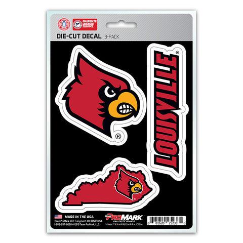 Louisville Cardinals Set of 3 Die Cut Decal Stickers State Outline Free Shipping