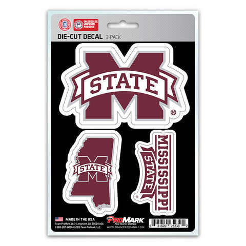 Mississippi State Bulldogs Set of 3 Die Cut Decal Stickers State Outline Free Shipping!