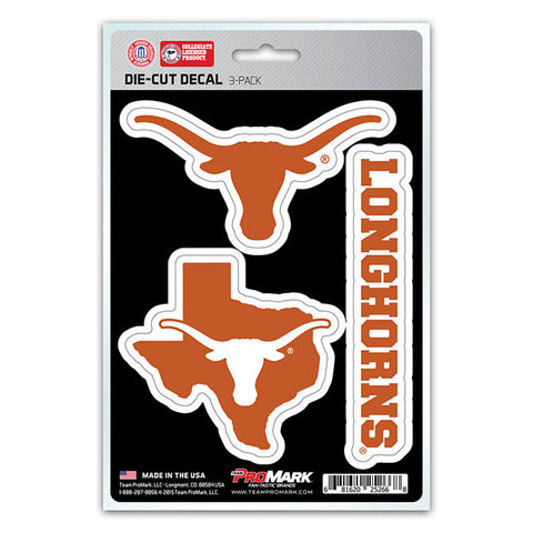 Texas Longhorns Set of 3 Die Cut Decal Stickers State Outline Free Shipping!