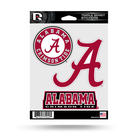 Alabama Crimson Tide Set of 3 Decals Stickers Triple Spirit Die Cut