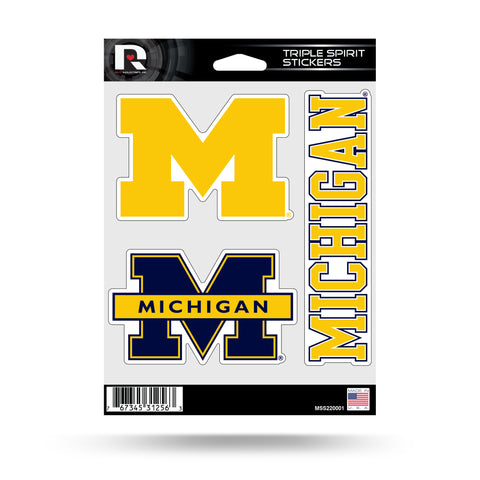 Michigan Wolverines Set of 3 Decals Stickers Triple Spirit Die Cut