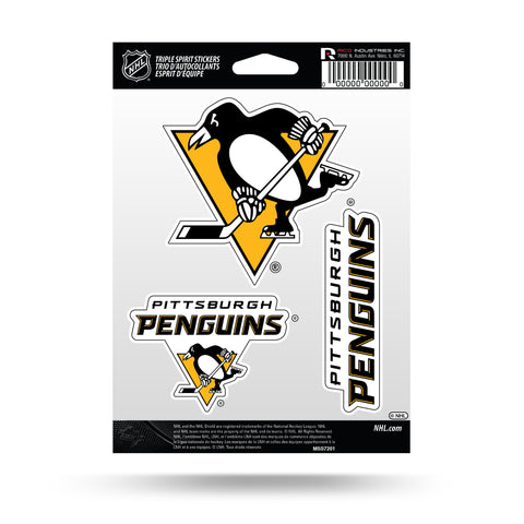 Pittsburgh Penguins Set of 3 Decals Stickers Triple Spirit Die Cut