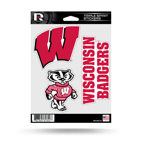 Wisconsin Badgers Set of 3 Decals Stickers Triple Spirit Die Cut