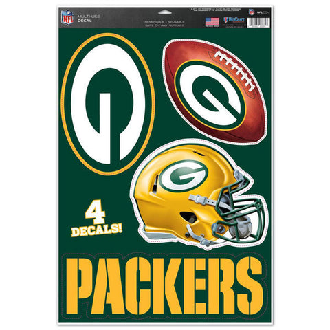 Green Bay Packers Set of 4 Decals Stickers Reusable Multi-Use