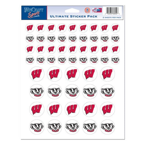 Wisconsin Badgers Vinyl Sticker Sheet 56 Decals 8.5x11 Inches