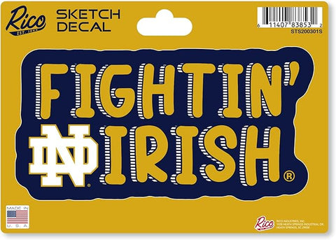 Notre Dame Fightin' Irish Die-Cut Decal Window, Car or Laptop! Sketch 5x2 Inches