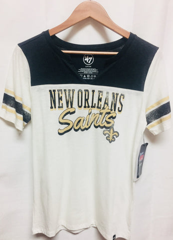 New Orleans Saints Womens White Shirt V-Neck '47 Sizes S-XL