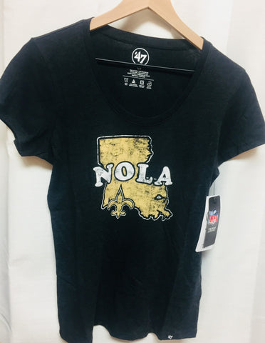 New Orleans Saints NOLA Womens Black Shirt Scoop Neck '47 Sizes S-XL