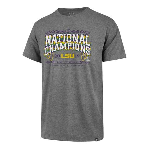 LSU Tigers 2019 National Champions Gray Shirt Sizes M-2XL Beads