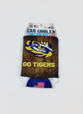 LSU Tigers Can Koozie Holder Free Shipping! NEW! Collapsible Circle Wood
