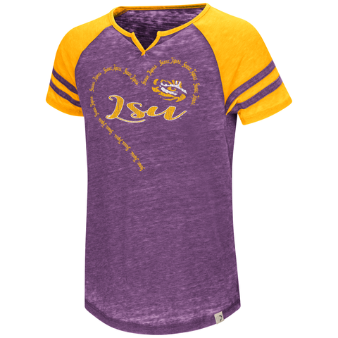 LSU Tigers Girls Heart T-shirt Purple Free Shipping! Raglan