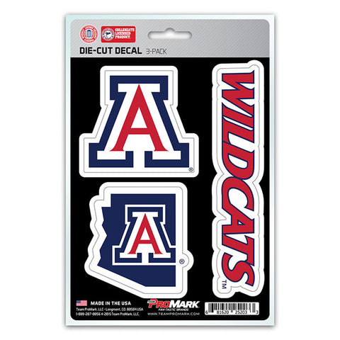 Arizona Wildcats Set of 3 Die Cut Decal Stickers State Outline Free Shipping