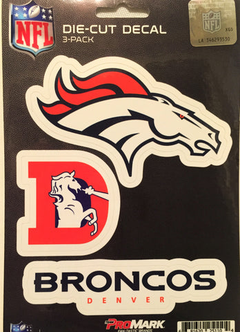 Denver Broncos Set of 3 Die Cut Decal Stickers Retro Logo Free Shipping