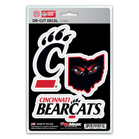 Cincinnati Bearcats Set of 3 Die Cut Decal Stickers State Outline Free Shipping