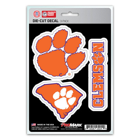 Clemson Tigers Set of 3 Die Cut Decal Stickers State Outline Free Shipping!