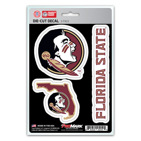 Florida State Seminoles Set of 3 Die Cut Decal Stickers State Outline Free Shipping!