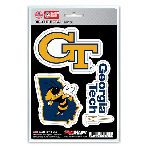 Georgia Tech Yellow Jackets Set of 3 Die Cut Decal Stickers State Outline Free Shipping!