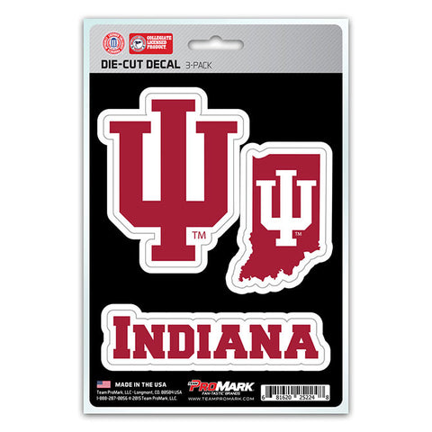 Indiana Hoosiers Set of 3 Die Cut Decal Stickers State Outline Free Shipping