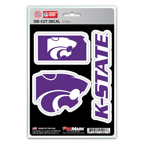 Kansas State Wildcats Set of 3 Die Cut Decal Stickers State Outline Free Shipping