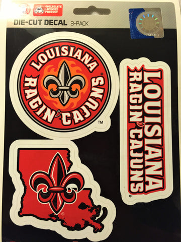Louisiana Lafayette Ragin Cajuns Set of 3 Die Cut Decal Stickers State Outline Free Shipping