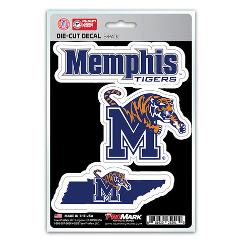Memphis Tigers Set of 3 Die Cut Decal Stickers State Outline Free Shipping
