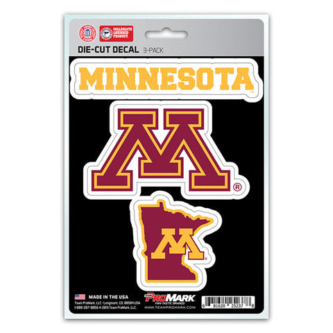 Minnesota Gophers Set of 3 Die Cut Decal Stickers State Outline Free Shipping!