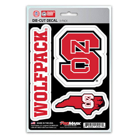 North Carolina State Wolfpack Set of 3 Die Cut Decal Stickers State Outline Free Shipping