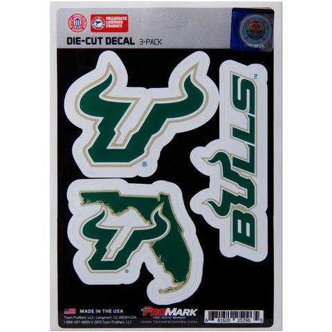 South Florida Bulls Set of 3 Die Cut Decal Stickers State Outline Free Shipping!