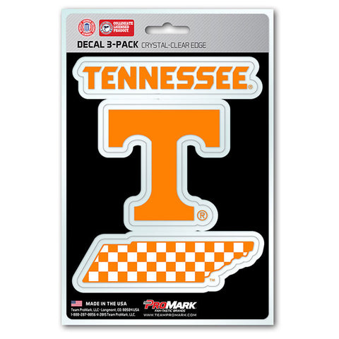 Tennessee Volunteers Set of 3 Die Cut Decal Stickers State Outline Free Shipping!