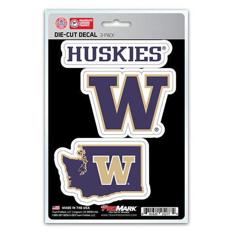 Washington Huskies Set of 3 Die Cut Decal Stickers State Outline Free Shipping!