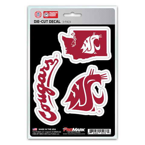 Washington State Cougars Set of 3 Die Cut Decal Stickers State Outline Free Shipping!