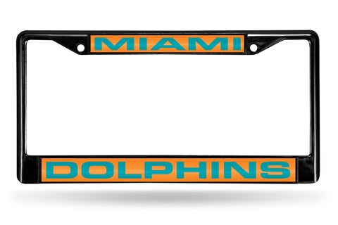 Miami Dolphins Black Laser Cut Metal License Plate Cover Frame NEW!!