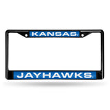 Kansas Jayhawks Black Laser Cut Metal License Plate Cover Frame NEW!!