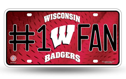 Wisconsin Badgers #1 Fan Aluminum License Plate NEW!!