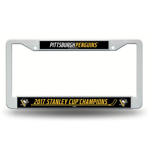 Pittsburgh Penguins Stanley Cup Champions White Plastic License Plate Frame 2017