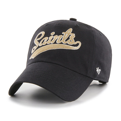New Orleans Saints Womens Sparkle Hat NEW '47 Brand Adjustbale Clean Up Sequins