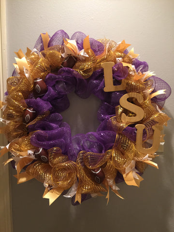 LSU Tigers Deco Mesh Wreath 24 inches Purple Gold Free Shipping!