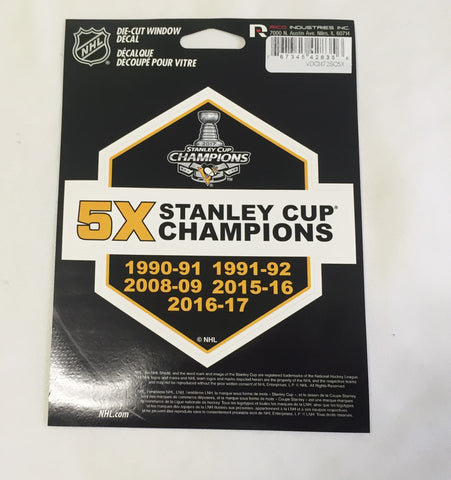 Pittsburgh Penguins 5X Stanley Cup Champions Die Cut Decal NEW 5 X 5 Window or Car!!! Laptop