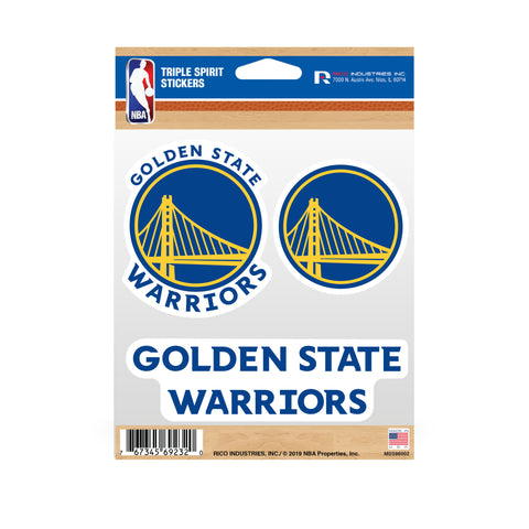 Golden State Warriors Set of 3 Decals Stickers Triple Spirit Die Cut
