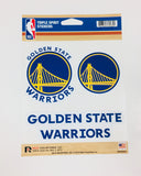 Golden State Warriors Set of 3 Decals Stickers Triple Spirit Die Cut